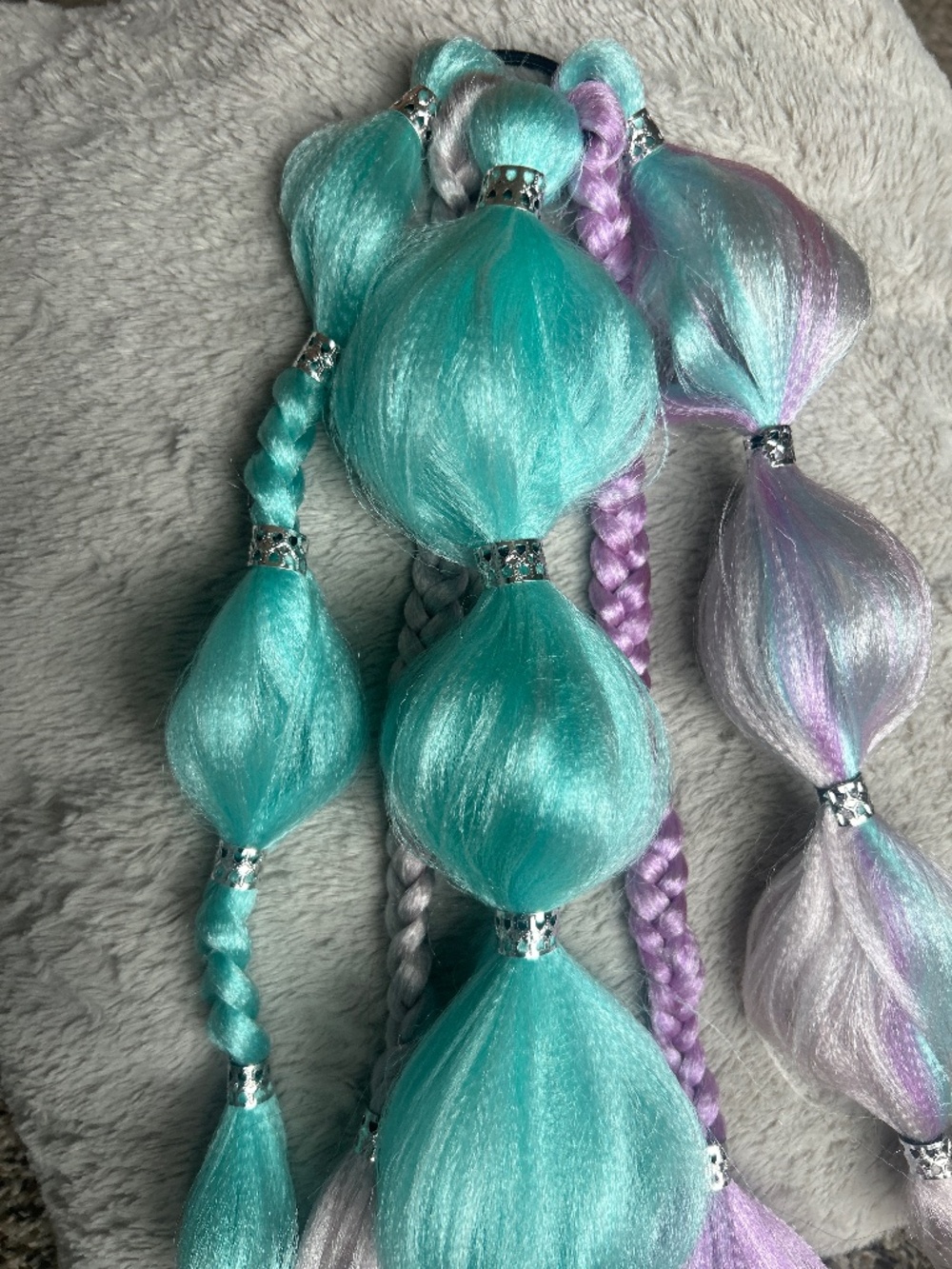 Fairy Dust Bubble Braids with Silver Charms – Custom Festival Hair Extensions